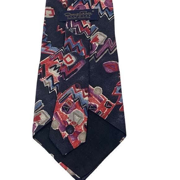 Oscar De La Renta Couture Collection Men's Silk Necktie Black Red Blue Geometric - Picture 2 of 5